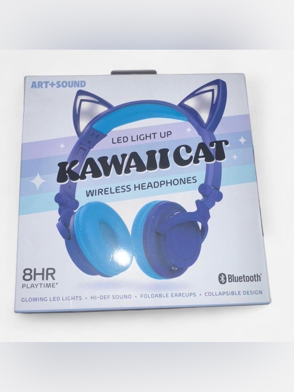 Kawaii Cat LED Light Up Wireless Headphones - Blue & Purple